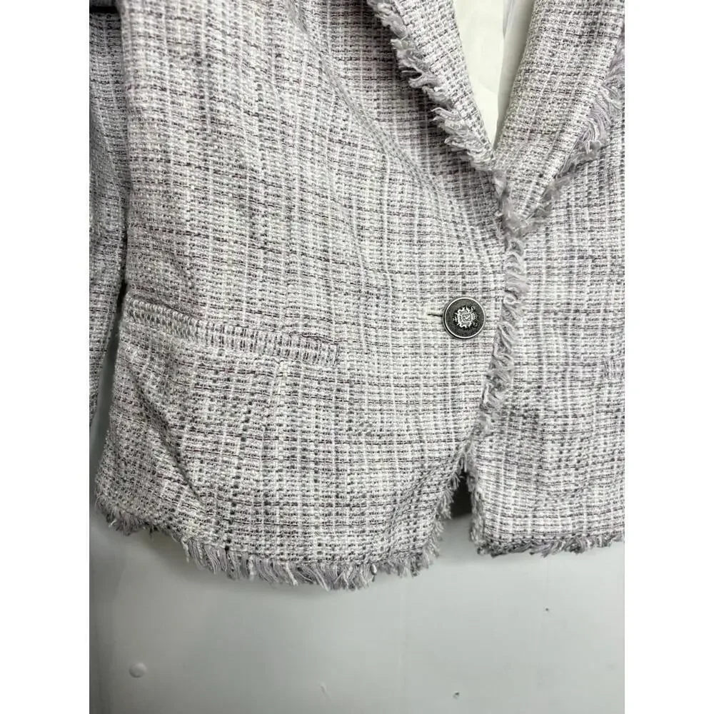 Whbm Blazer Womens 8 Tweed Fringe Cropped Feminine Girly Corpcore Lavender